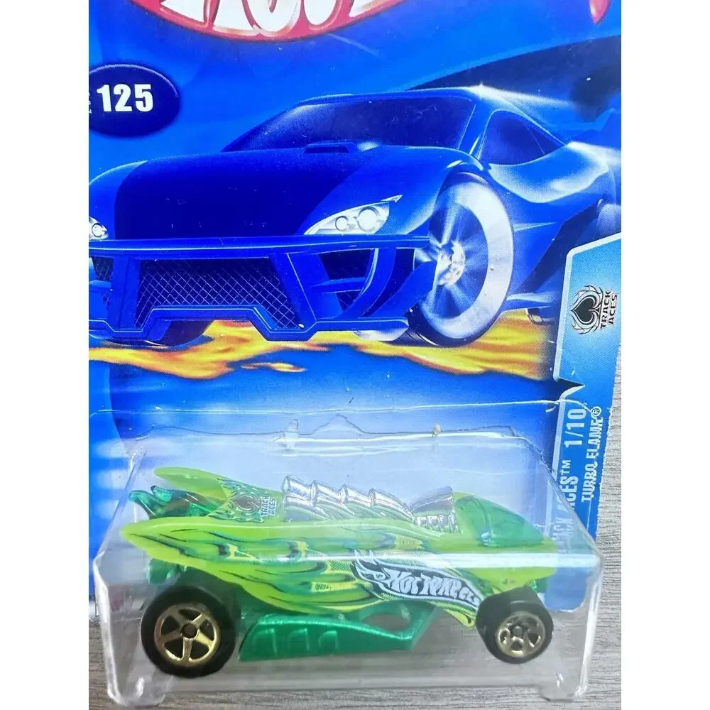 2003 Hot Wheels #125 Track Aces 1/10 TURBO FLAME Green w/Gold 5 Spoke Wheels H48